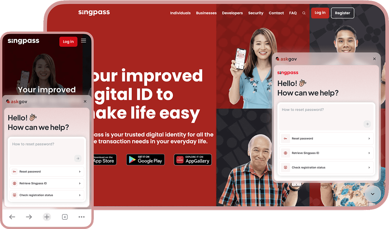 Screenshot of AskGov's widget on Singpass's website