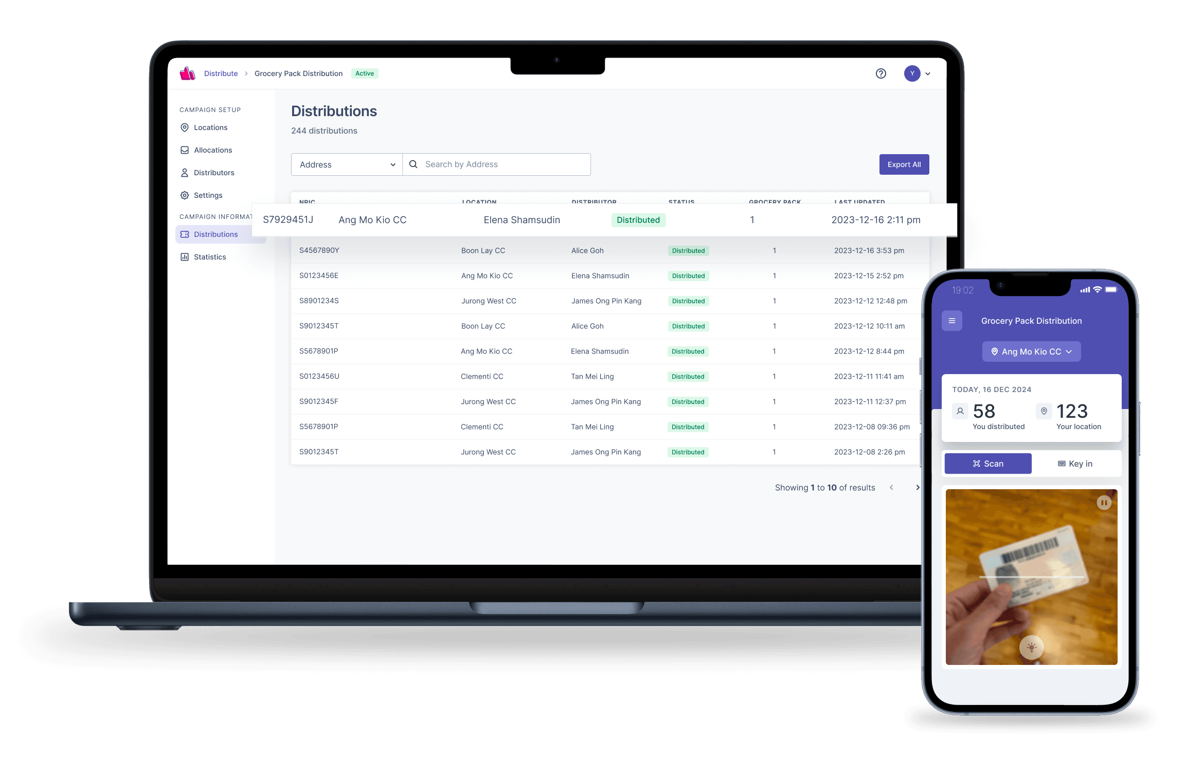 Screenshot of DistributeSG Admin Portal and Mobile App